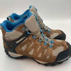 Merrell Kangaroo Celestial Womens‎ Hiking Boots Brown Blue Suede Mesh Size 6.5